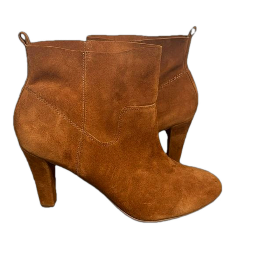 Sole Society Laurel Cognac Brown Suede Ankle Leather Bootie Size 9